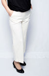 Laurien tyylikkäät valkoiset lyhyenmalliset housut levenevillä 